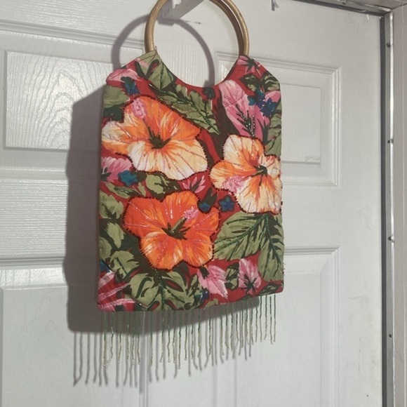 Colorful flower printed purse with gorgeous hand beading and sequins detailing - Picture 13 of 17